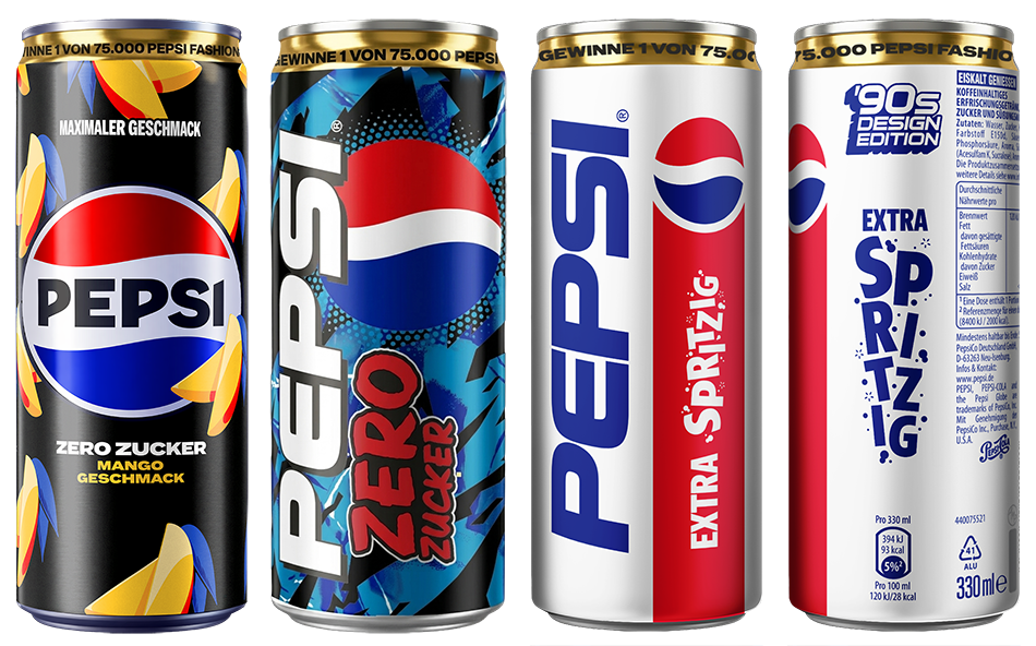 Die Pepsi-Jubiläumskampagne greift die Geschichte der Marke auf. Retro-Designs, die auf historischen Pepsi-Designs basieren, sollen Erinnerungen wecken und den aktuellen Retro- und Vintage-Trend aufgreifen. Fotos: Pepsico (4)