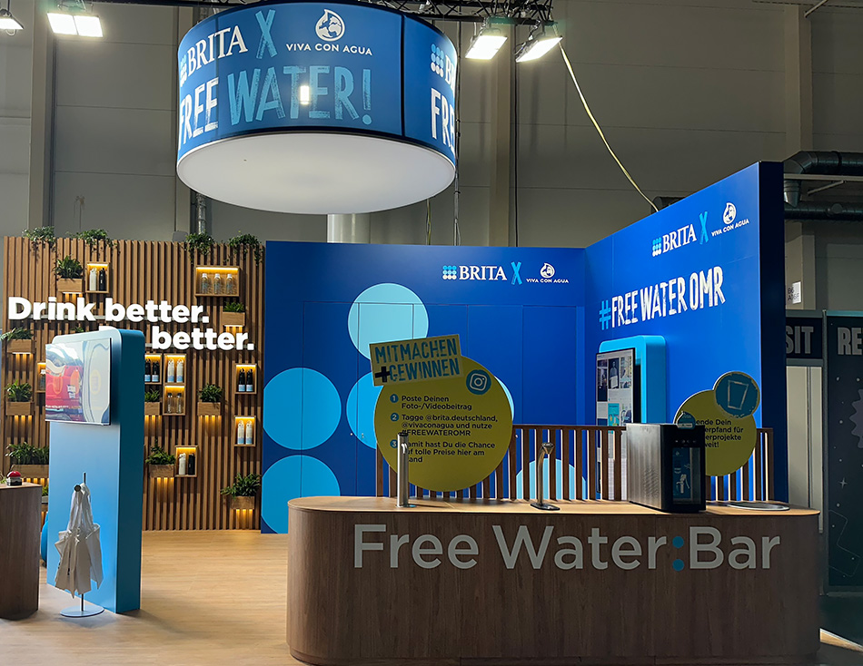 Bereits 2025 versorgte Brita die Besucher des OMR-Festivals mit Trinkwasser (Foto). Auch in diesem Jahr wird es auf dem Hamburger Messegelände wieder mehrere Trinkwasserstationen geben. Foto: Brita